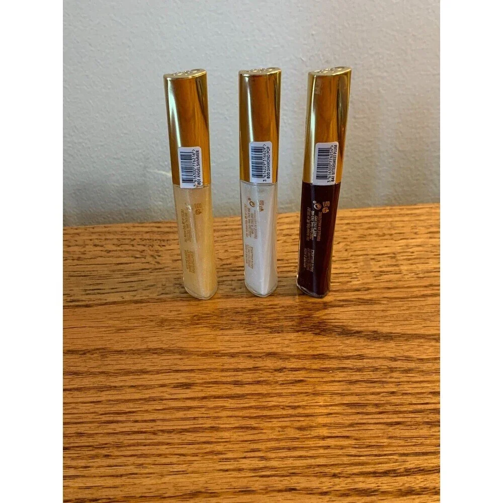 (3) RIMMEL Plumped Lip Gloss 841 Bittersweet Plum 800 Diamond Pop 801 Angel Shim